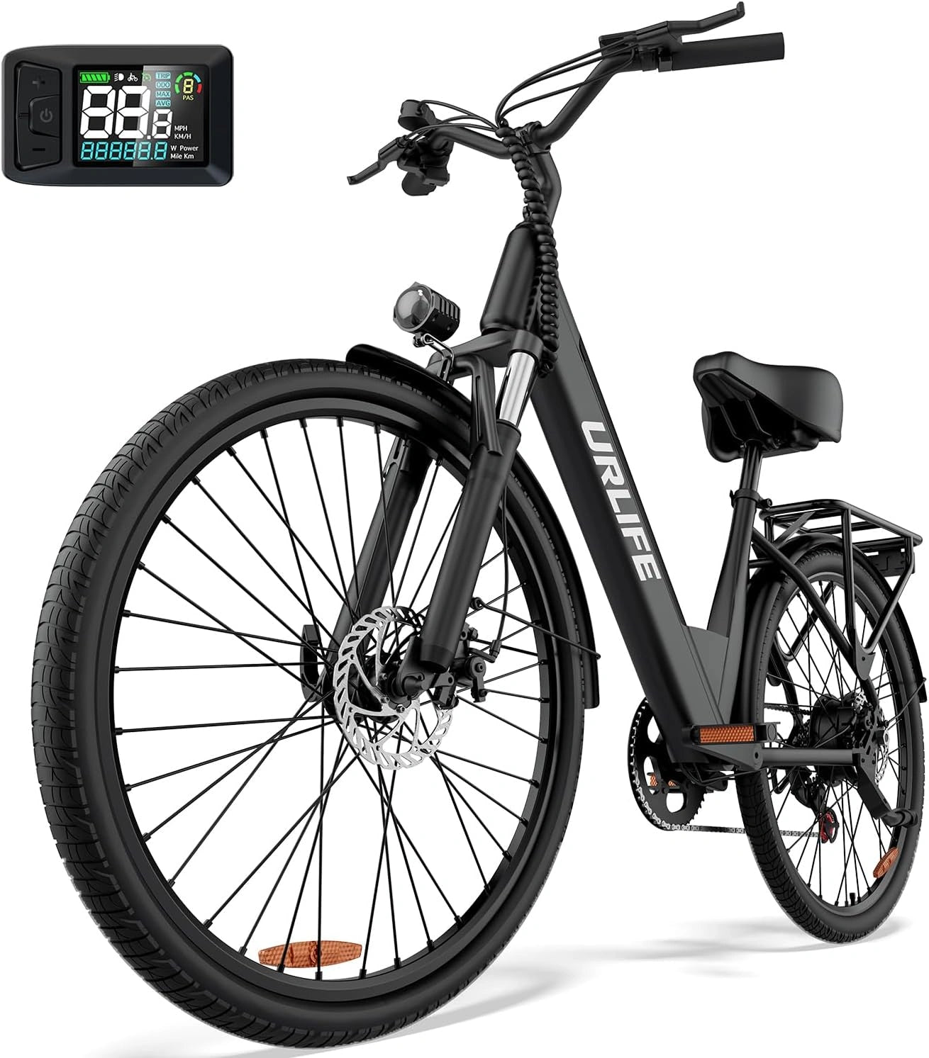 URLIFE Vélo Électrique, 26' Électrique avec Batterie, Vélo de Montagne Electrique avec 7 Vitesses, Moteur 250 W, E Bike pour Adulte