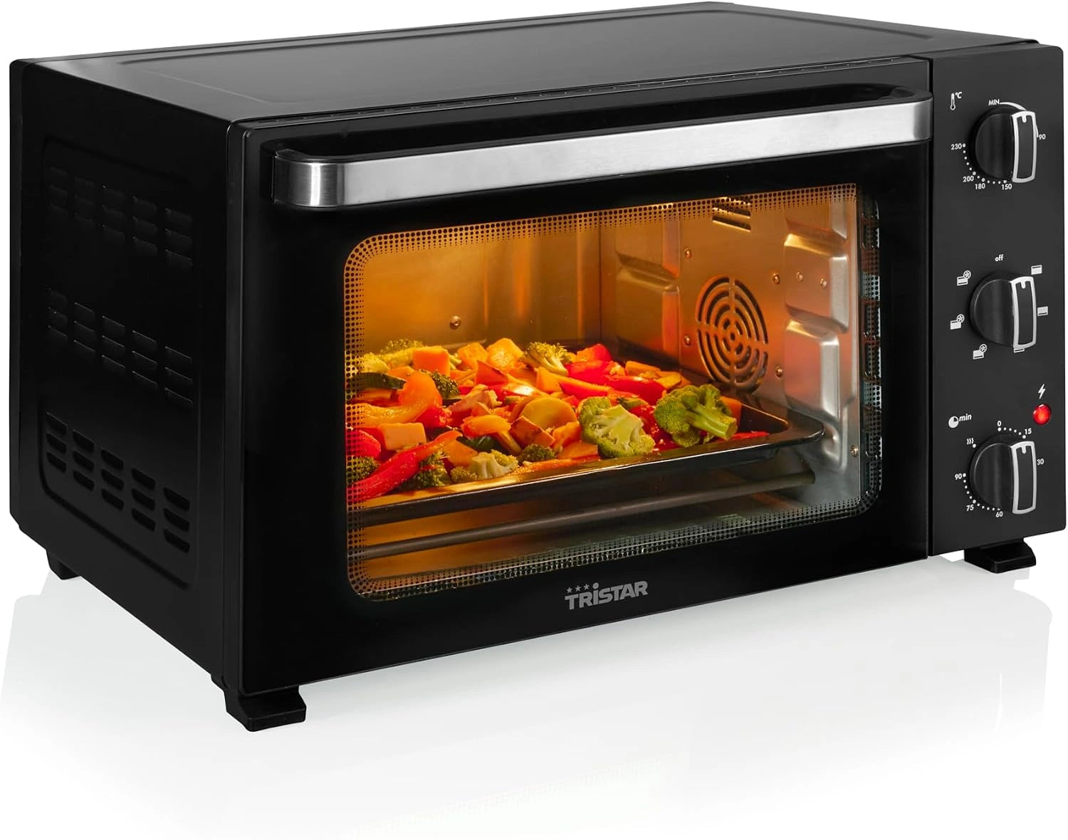 Tristar Four à Convection 38 L, 1800 W, Chaleur Tournante avec 6 Modes, Minuterie 90 Minutes, OV-3660, Porte Double Vitrage, Plaque et Grille
