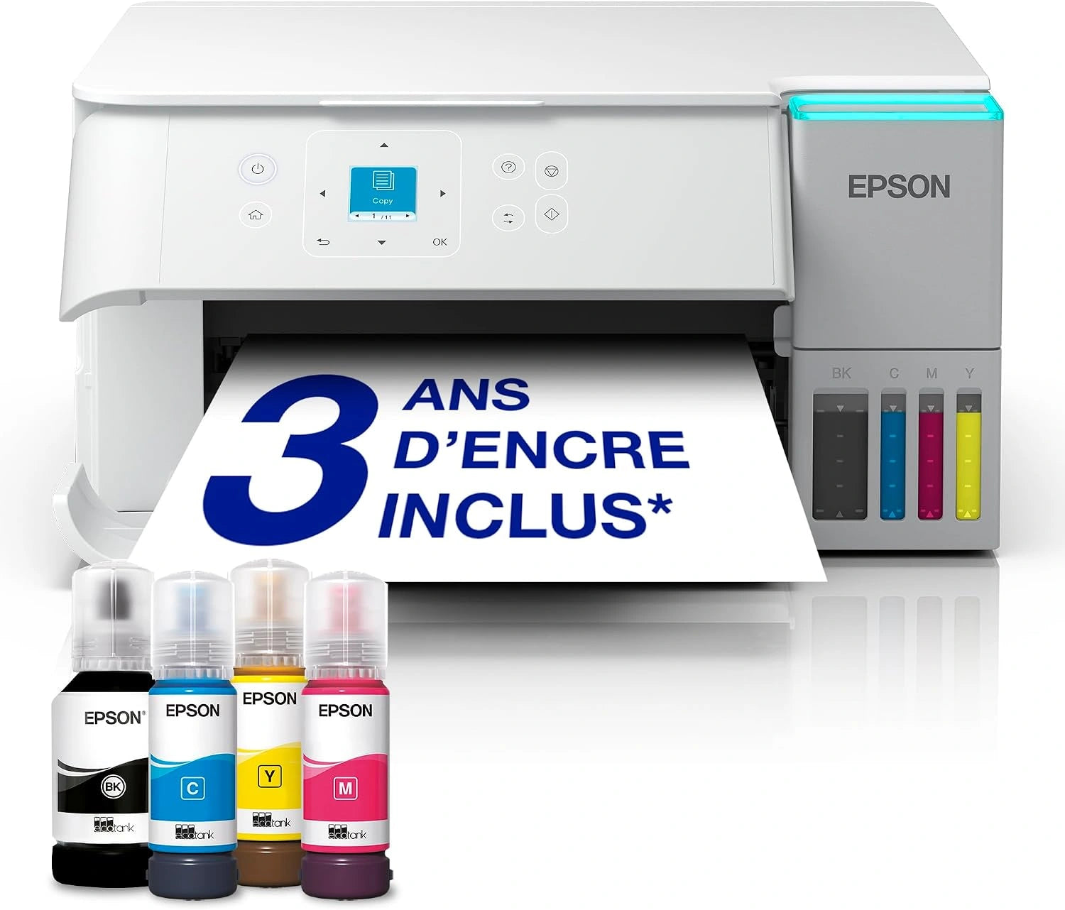 Solution d'impression A4 blanche EcoTank ET-2956 équipée d'une connexion Wi-Fi et de réservoirs d'encre AirPrint avec numérisation