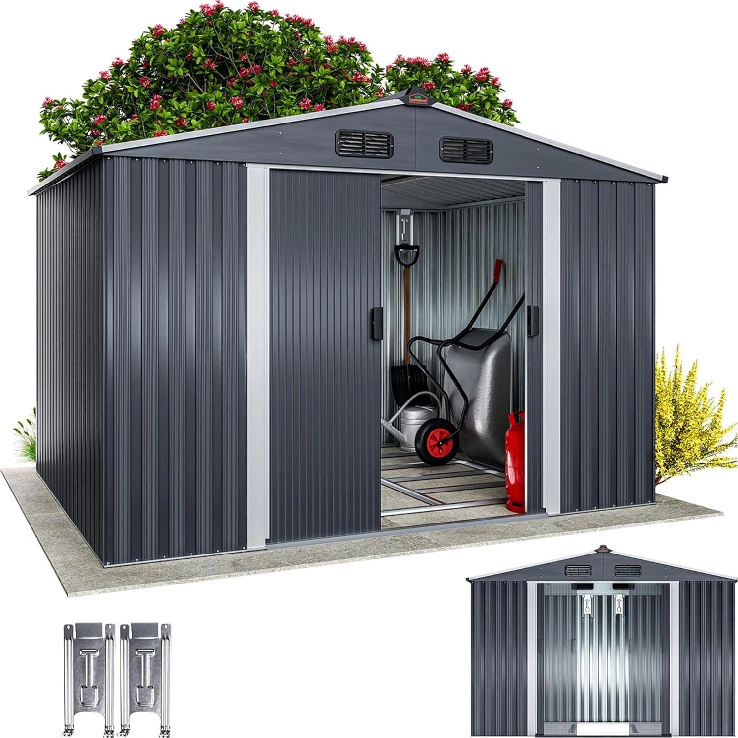 GARDEBRUK Abri de Jardin métal XXL Anthracite-métallique, 260x205x180 cm, 5 m2, 9 m3, porte coulissante, cabane de jardin, cabanon rangement