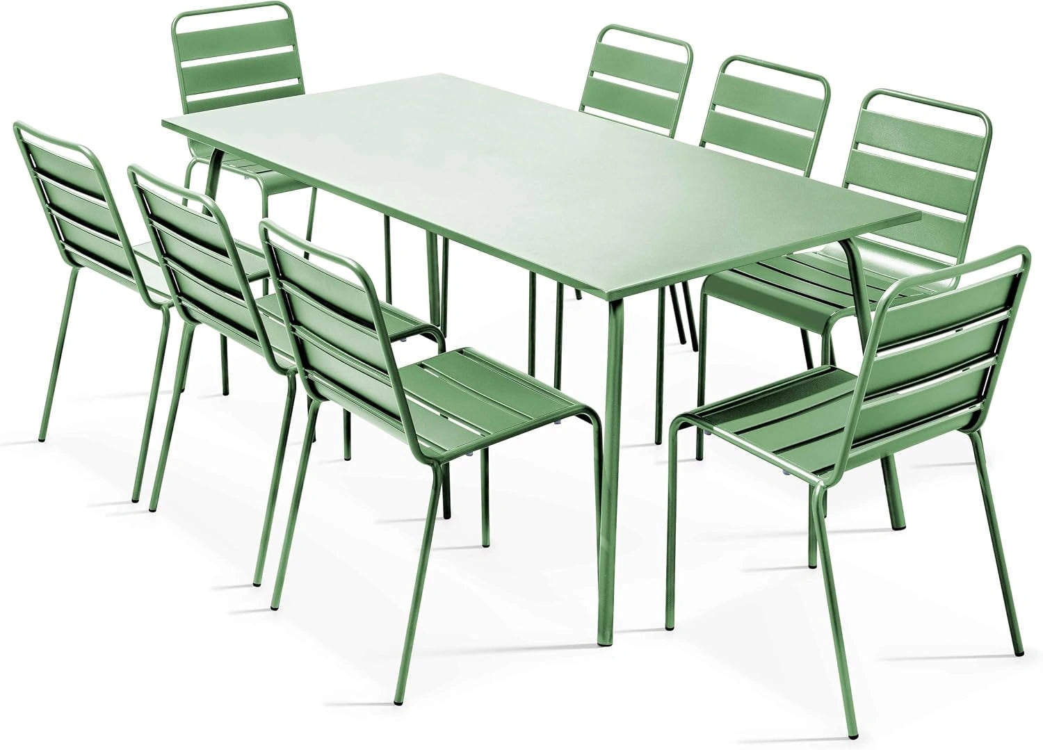 Oviala Ensemble Table de Jardin et 8 chaises en métal Vert Cactus - Palavas