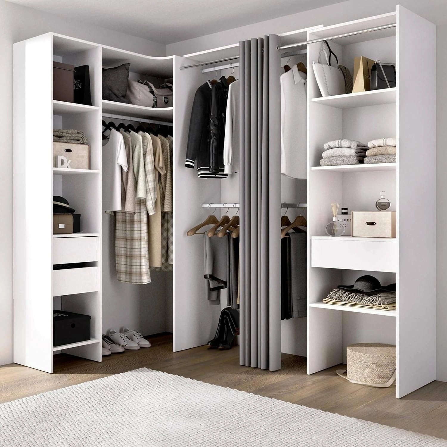 Dmora - Grande Garde-Robe Bazena, Blanc, 214x141 h205 cm, Meubles de Chambre, Penderie de Plain-Pied, Placard à vêtements