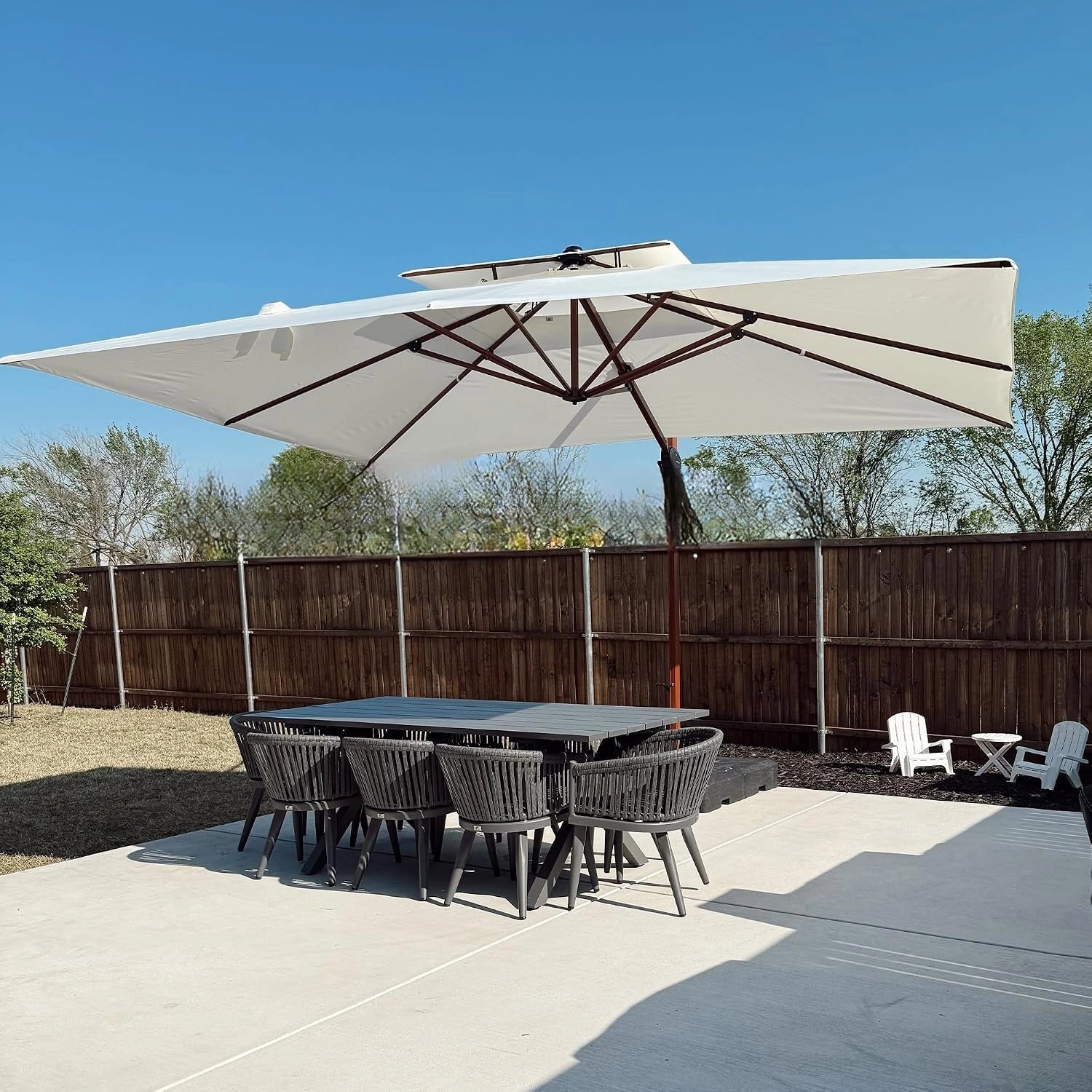 PURPLE LEAF Parasol Déporté 3 x 4 m Rectangulaire Toit Double Luxe, Crème, Mât renforcé Ø10,2 cm, Parasol de jardin extérieur, Hôtel