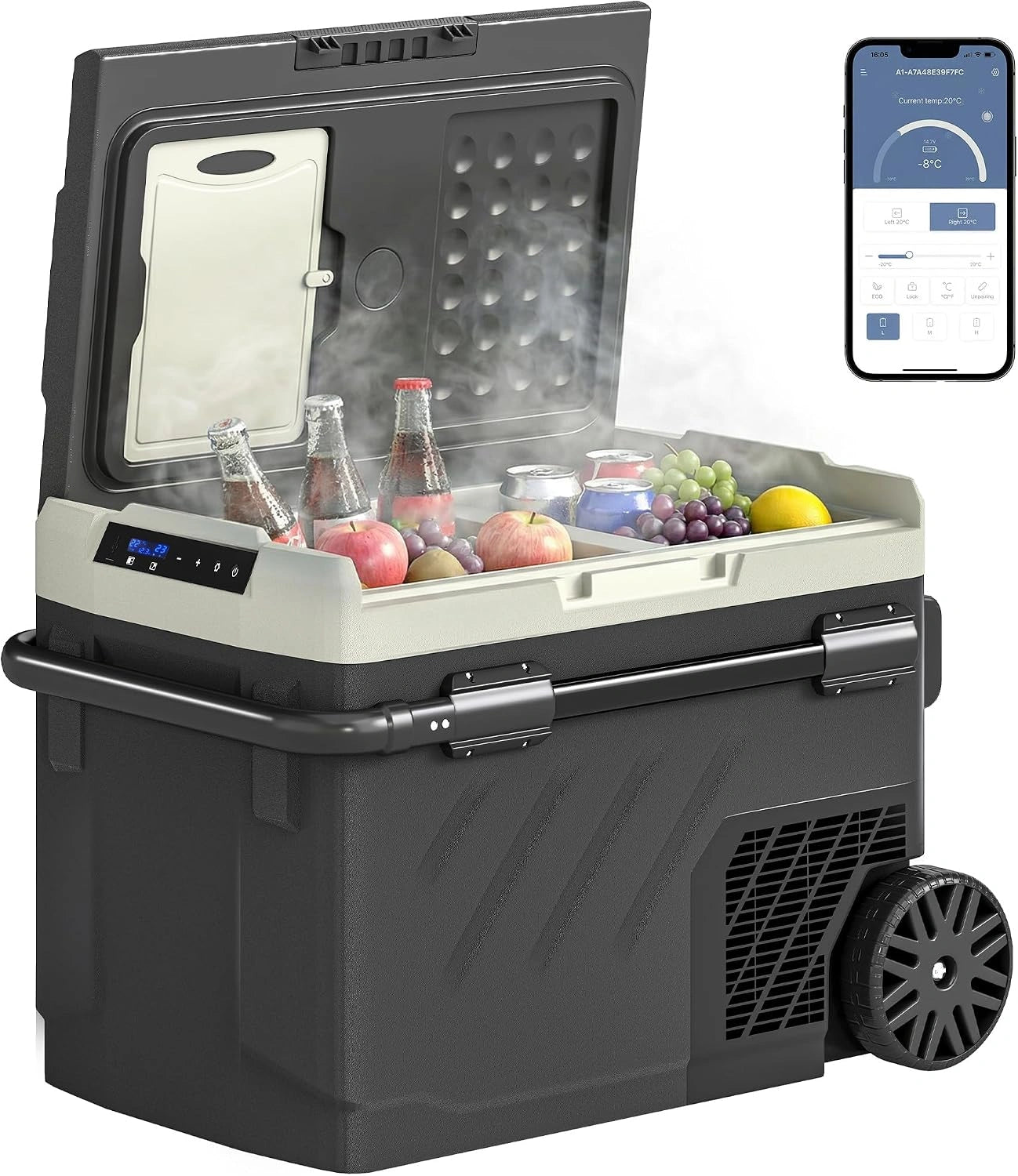 Outsunny Glacière Électrique Voiture 40 L Double Zone pour Voiture Noir, 20℃ à 20℃, Réfrigérateur Portable à Compresseur, Refroidissement Puissant