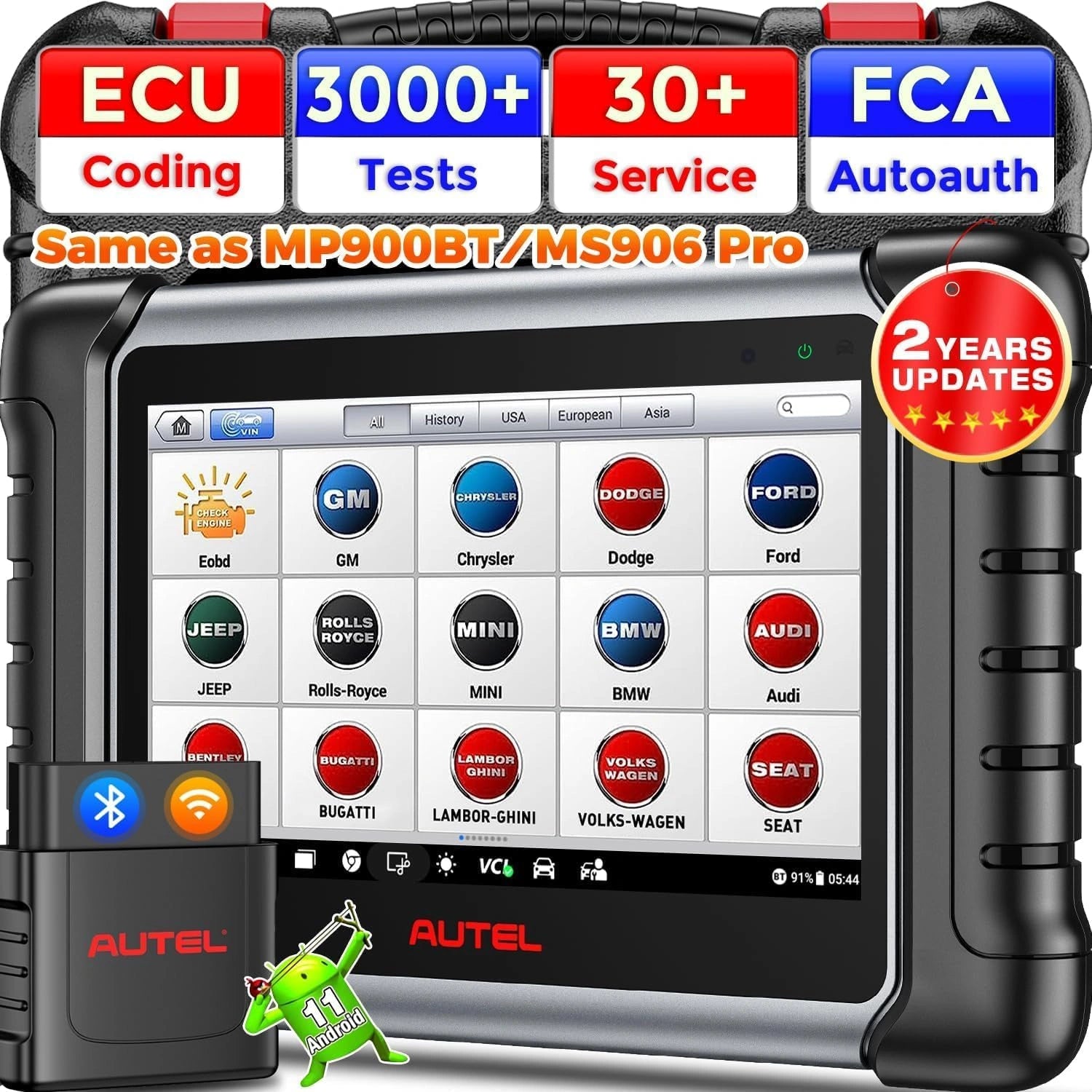 Autel MaxiPRO MP808BT Pro Diagnostic Auto, Scanner Bidirectionnel Mise à Jour 2 Ans, Ver Supér à MK900BT MK900 MK808BT Pro MK808S MX900 MX808S