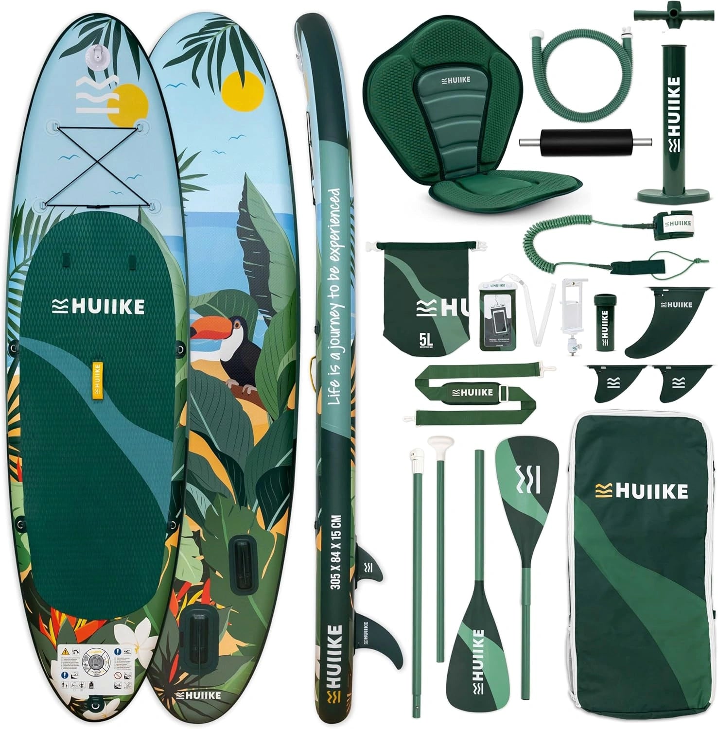 HUIIKE Paddle Gonflable Adulte avec Accessoires, Pompe. Planche de Stand Up Paddle Grande Stabilité et Résistance. 305 x 84 x 15 cm, Jusqu'à 130 kg