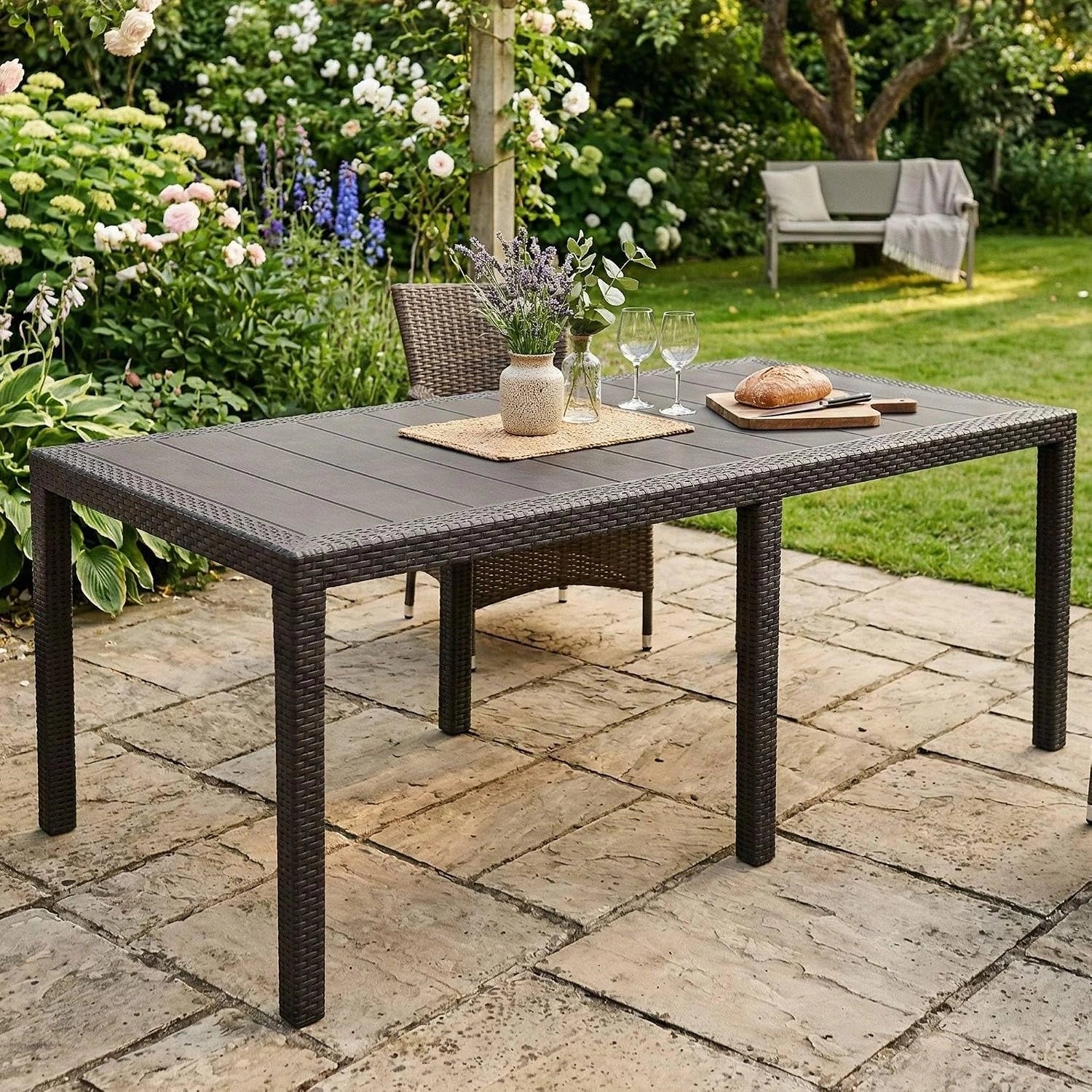 Dmora - Table d'extérieur Roma, 100% Made in Italy, 150/220x90h72 cm, Etagère à manger rectangulaire extensible, Anthracite